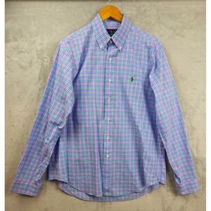 Polo Ralph Lauren Shirt Mens Large Blue Gingham Plaid Pony Casual Cotton Stretch